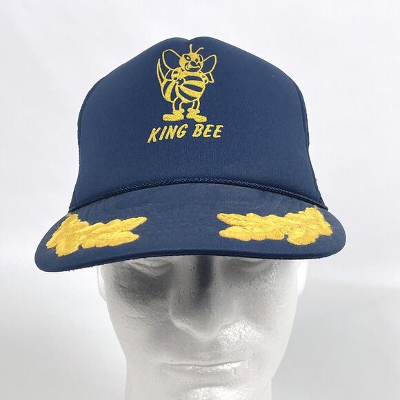 Vintage KING BEE Navy Blue Snapback Mesh Trucker Foam Rope Hat Scrambled Eggs - Picture 2 of 14